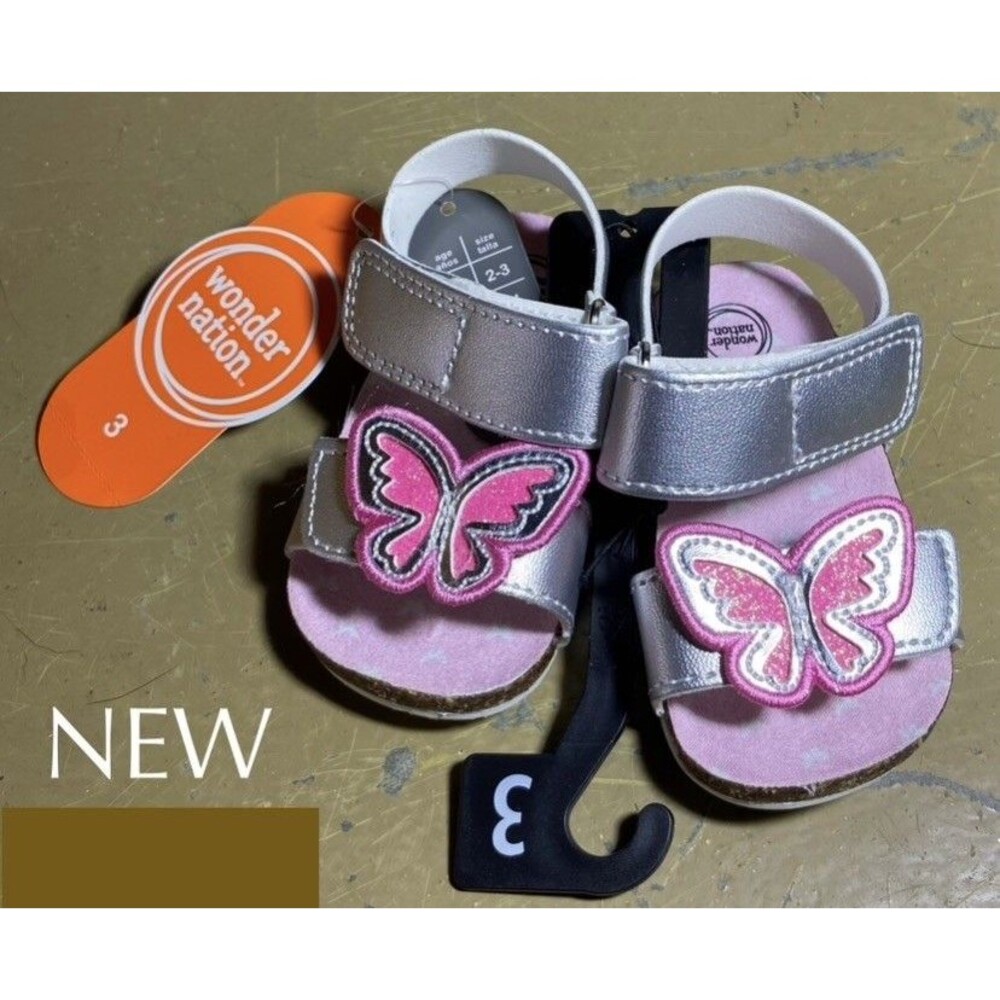 Wonder Nation Infant Girl Baby Silver Pink Butterfly Sandal Shoes Size 3C